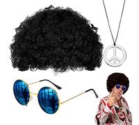 Ensemble de perruque disco hippie avec lunettes de soleil et collier pour homme - Comprend une perruque afro, des lunettes de soleil, un collier disco, des fournitures sur le thème des années 50/60/70