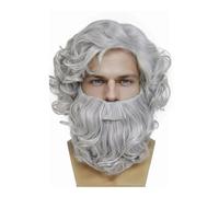 Ensemble de perruque et barbe synthétiques for homme, perruque courte grise bouclée, costume de cosplay for fête de Noël Hairline Fine(Ombre Gray)