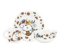 Ensemble de petit déjeuner Pummel & Friends Pummeleinhorn - 3 pièces de vaisselle en porcelaine : assiette, bol et tasse
