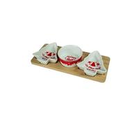 Ensemble de petites Coupelles sur Planche - Hauteur 4 cm - Profondeur 12 cm - Largeur 27.5 cm
