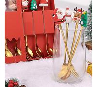 Ensemble De Petites Cuillères À Dessert - Couverts De Fête En Acier Inoxydable, Fourchettes De Noël Pour La Maison, Fête De Noël, Glaces, Dîner, Fruits, Thé Et Gâteaux, Décoration De Table De Haute Qu