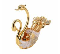 Ensemble de petits porte-cuillères à café, support de vaisselle en forme de cygne avec 6 cuillères à expresso Demitasse, cuillère à café en forme de cygne pour dessert aux fruits (Or Blanc)