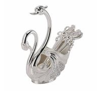 Ensemble de petits porte-cuillères à café, support de vaisselle en forme de cygne avec 6 cuillères à expresso Demitasse, cuillère à café en forme de cygne pour dessert aux fruits (Argent Blanc)
