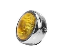 Ensemble De Phare De Moto Phare Avant Universel Pour Scooter Cafe Racer Rétro Grille Ronde Abat-jour Noir(Chrome Yellow Lens)