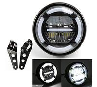 Ensemble de phare de moto Phares universels à LED avec feux de jour à lumière blanche pour Cafe Racer Bobber Chopper