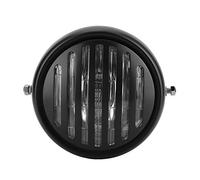 Ensemble de phare rétro universel pour motos, coque en métal noir avec couvercle de grille, lentille en verre jaune haute luminosité, phares de route et de croisement fiables (coque noire verre blanc)