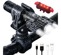 Ensemble de phares de vélo Rechargeables Super Lumineux, 4 + 4 Modes, Phare Avant et arrière de vélo, 18 Heures et Plus, étanche IPX6 pour la Conduite de Nuit, éclairage de vélo pour vélo de Route et
