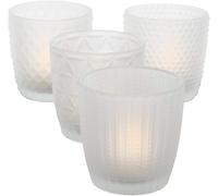 Ensemble De Photophores Marilu 4 Pièces (Blanc Mat, Photophores Pour Bougies / Chauffe-Plat, Porte-Bougie De 8 Cm De Diamètre, Motifs Variés, Forme Ronde, Porte-Bougie) 2001879