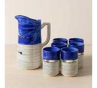Ensemble de pichet 1 l avec 6 verres 200 ml en céramique style Vietrese peint à la main - Service de table élégant 0508251001