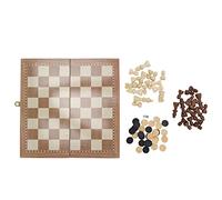 Ensemble de pièces d’échecs en Bois 3 en 1 avec Plateau de Dames Pliable, échiquier en pin éducatif pour Enfants et Adultes, Comprenant des pions d’échecs, des Dames et des dés,