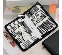 Ensemble de pièces de manucure en acier inoxydable avec étui en cuir, Kit coupe-ongles, gris foncé