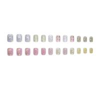 Ensemble de pièces de manucure portables à pression florale carrée courte, 24 pièces de faux bouts pastel avec une variété de tailles pour un usage quotidien à la maison