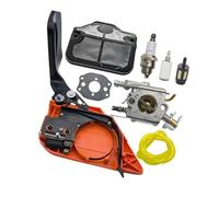 Ensemble de pièces détachées for tronçonneuses : pignon d'embrayage, Couvercle de chaîne, poignée de Frein et carburateur. Compatible avec Les modèles 136, 137, 141 et 142.