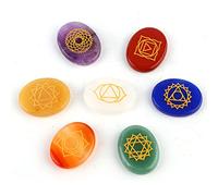 Ensemble de Pierres de Chakra, 7 Pièces, Pierres de Guérison, Symboles Reiki, Cristaux Colorés, pour la Méditation
