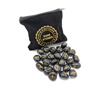 Ensemble de pierres runiques PURAJA: Agate noire | Avec l'alphabet du Futhark ancien | 25 pierres précieuses en agate dans un sac en velours | Ensemble de runes magiques