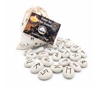 Ensemble de pierres runiques PURAJA: Céramique | Avec l'alphabet du Futhark ancien | 25 pierres runiques en céramique dans un petit sac en coton | Ensemble de runes magiques