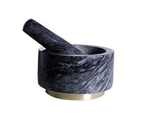 Ensemble de pilon et de mortier, broyeurs, mortier et pilon de polissage en granit naturel avec base en métal doré, capacité de 2 tasses, for préparer du guacamole frais, de la salsa, du pesto, un bro