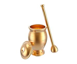 Ensemble de pilon et de mortier, broyeurs, mortier et pilon en laiton, mortier et pilon en laiton traditionnel, broyeur d'herbes et d'épices, mortier et pilon en porcelaine dorée (taille : L)(XL)