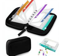 Ensemble de piluliers étanches - Pochettes de voyage A8 portables pour médicaments avec 14 pochettes à code couleur, étui de rangement étanche réutilisable à fermeture éclair, porte-pilules quotidien
