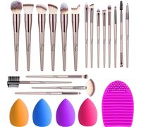 Ensemble de Pinceaux à Maquillage BESTOPE, 4 Éponges à Maquillage & 1 Nettoyant de Pinceaux – Or Rose