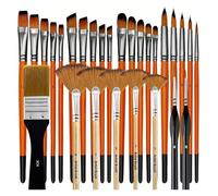 Ensemble de pinceaux à peinture 28/32 pièces, série Artist, poils en nylon avec pinceau rond, filbert, plat, éventail, angle, détail fin for artistes pour la peinture(Orange)