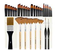 Ensemble de pinceaux à peinture 28/32 pièces, série Artist, poils en nylon avec pinceau rond, filbert, plat, éventail, angle, détail fin for artistes pour la peinture(White)
