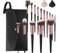 Ensemble De Pinceaux Cosmétiques, 15 Pièces Noir Kit De Pinceaux Cosmétiques, Professionnels Set Pinceaux Synthétiques Fard À Joues En Peluche, Poudre De Brillant À Lèvres