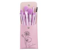 Ensemble De Pinceaux De Maquillage avec Nom Personnalisé avec Fleur De Naissance, Sac De Pinceaux De Maquillage en Cuir PU avec Fleur De Naissance Personnalisée avec 8 Pinceaux De Maquillage(Purple)