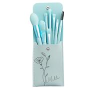 Ensemble De Pinceaux De Maquillage avec Nom Personnalisé avec Fleur De Naissance, Sac De Pinceaux De Maquillage en Cuir PU avec Fleur De Naissance Personnalisée avec 8 Pinceaux De Maquillage(Blue)