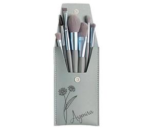 Ensemble De Pinceaux De Maquillage Avec Nom Personnalisé Avec Fleur De Naissance, Sac De Pinceaux De Maquillage En Cuir PU Avec Fleur De Naissance Personnalisée Avec 8 Pinceaux De Maquillage(Sky blue)