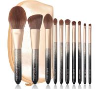 Ensemble De Pinceaux De Maquillage En Poils De Zibelines Naturels Par Luxury , Pinceaux Fard À Paupières Avec Sac De Voyage Doré, Set De Pinceaux Cosmétiques Pour Contour Du Visage, Yeux.