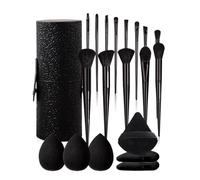 Ensemble de pinceaux de maquillage Ensemble d'outils de maquillage noir 20 pièces : 13 pinceaux + 3 morceaux d'œufs beauté + houppette + 1 morceau seau rangement