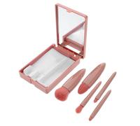 Ensemble de Pinceaux de Maquillage Mini Portable avec Étui Miroir | Cinq Pièces, Fibres Artificielles et Plastique, Couleur Café, pour Routines Quotidiennes et Voyages D'affaires