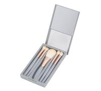 Ensemble de pinceaux de maquillage portables, Kit complet de pinceaux cosmétiques de taille mini voyage avec étui et miroir, gris, 5 pièces