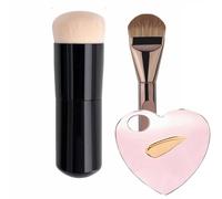 Ensemble de pinceaux de maquillage rétractables pour fond de teint, pinceau kabuki de voyage avec palette de mélange cosmétique en forme de cœur, pinceau mélangeur portable pour crème liquide