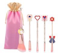 Ensemble de pinceaux de maquillage Sailor Moon Magical Girl Golden Cosmetic Brush Tool Pink Eyeshadow Brushes Eyeliner Sourcils Essential Cosmetic Brush Kits (5 PCS)