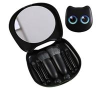 Ensemble de Pinceaux de Maquillage,Set de 6 Pinceaux Cosmétiques - Trousse De Rangement Portable en Forme De Chat avec Miroir Idéal pour Voyage Quotidien Cadeaux Amoureux des Chats