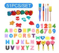 Ensemble De Pinceaux De Peinture Avec Lettres Colorées, 51 Pièces, Pinceaux, Éponges, Pour Enfants En Bas Âge, Artisanat D'art