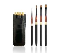Ensemble de pinceaux de voyage premium - Lot de 4 pinceaux de type Pony dans un élégant sac en similicuir noir - idéal pour l'aquarelle et l'acrylique - polyvalent - Cadeau pour artistes