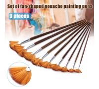 Ensemble De Pinceaux En Éventail, Poils En Nylon, Brosse À Peinture En Bois À Long Manche, Pour Aquarelle Acrylique, Peinture À L'huile, Fournitures D'art Pour Artiste, 9 Pièces