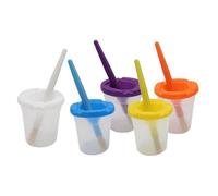 Ensemble De Pinceaux Ronds Avec Couvercle, 5 Pièces/Ensemble, Gobelets À Peinture Anti-Éclaboussures, 5 Couleurs Différentes, Pinceaux À Poils, Kit D'Outils De Dessin Pour Peinture