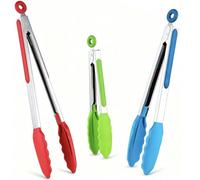 Ensemble de pinces de cuisine en silicone, pinces de cuisine en acier inoxydable avec embouts en silicone, pinces résistantes à la chaleur pour griller, barbecue, buffet (18/23/30cm, Multicolore)