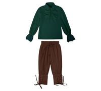 Ensemble de pirate médiéval, chemise et pantalon de cheville pour enfant, costume d'Halloween, chemise de pirate médiévale, haut et pantalon écossais, costume d'Halloween Renaissance, O Vert., 5-6 ans