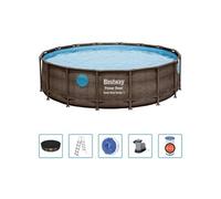 Ensemble de Piscine Power Steel Piscine Hors Sol Jardin Arrière-cour Extérieur Pompe de Filtration Echelle de Sécurité 488x122 cm 92861