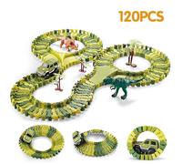 Ensemble De Piste De Course De Dinosaures, Assemblage De Jouets De Voiture, Flexible, Piste De Course Flexible, Led, Flash Électronique, Jouets De Voiture Pour Enfants