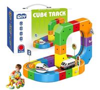 Ensemble de Pistes Cube DIY, 51/81/123 PCS Jouet de Fusion de Rails Magiques, Jouets de Construction avec Train Électrique Rechargeable par USB, Système Ferroviaire Éducatif 51pcs