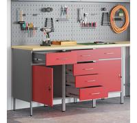 Ensemble de placard de boulot 3 pièces vidaXL Rouge et Gris en bois composite et acier