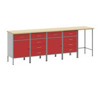 Ensemble Bureau Et Table D'angle 5 Pièces Vidaxl En Bois D'ingénierie Rouge