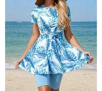 Ensemble de plage 2 pièces pour femmes, robe à manches courtes imprimé végétal et pantalon de couleur unie, tenue de bain pour vacances d'été au Moyen-Orient L,M,S,XL,XSImprimés aléatoiresPolyamide,Po