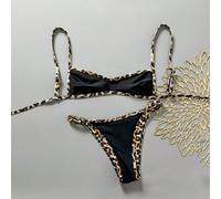 Ensemble de plage pour femmes, noir avec imprimé léopard tie-dye, imprimé léopard réversible, micro-bikini bandeau sexy, réversible, ensemble de maillot de bain sexy et à la mode pour femmes pour la v